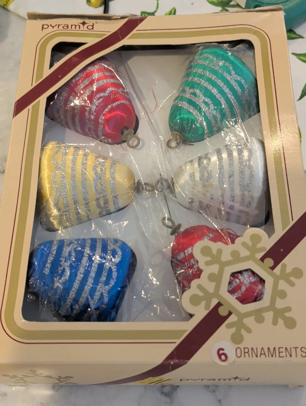 Vintage Pyramid  Teardrop Holiday Ornaments - Assorted Colors (6-Pack) Satin